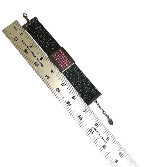 GUESS Black and Pink Crystal Statement Bracelet - Wide Band - Picture 6 of 8